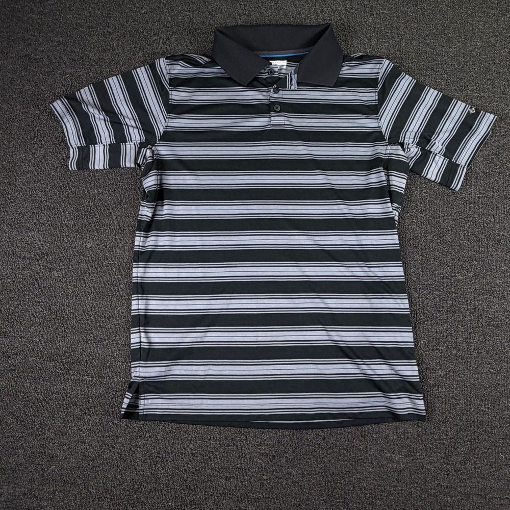 Columbia Polo Shirt Mens M XM6249 Black Grey Striped EUC